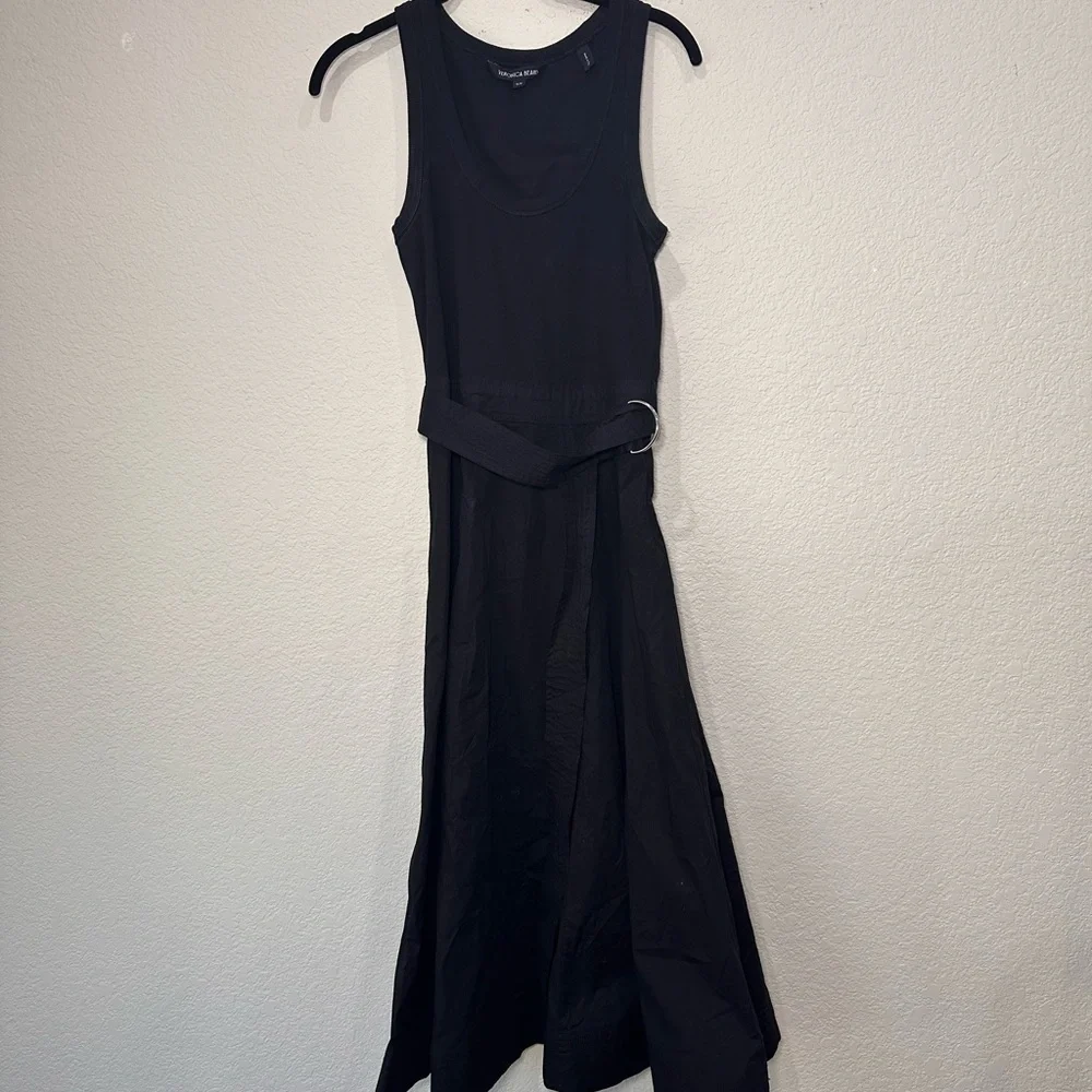 Veronica Beard Black Mixed Media Ribbed Tank Belted Midi Dress M J2405JY5621272